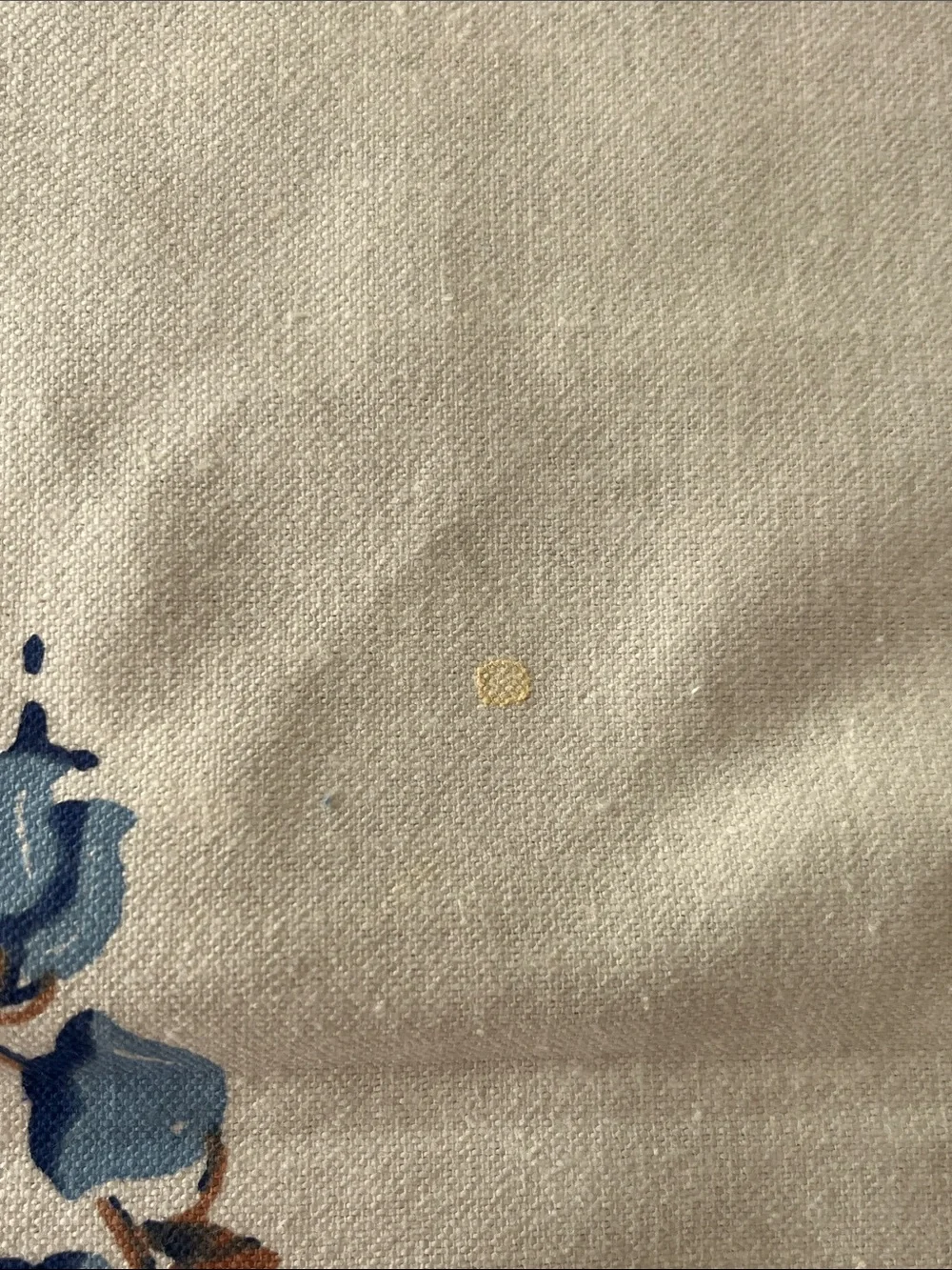 Vintage Blue and Cream Floral Border Tablecloth, approx 59”x79”